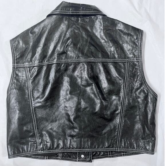 Vintage TANNERY WEST Black Leather Vest - Size L - Rare - - Picture 2 of 13